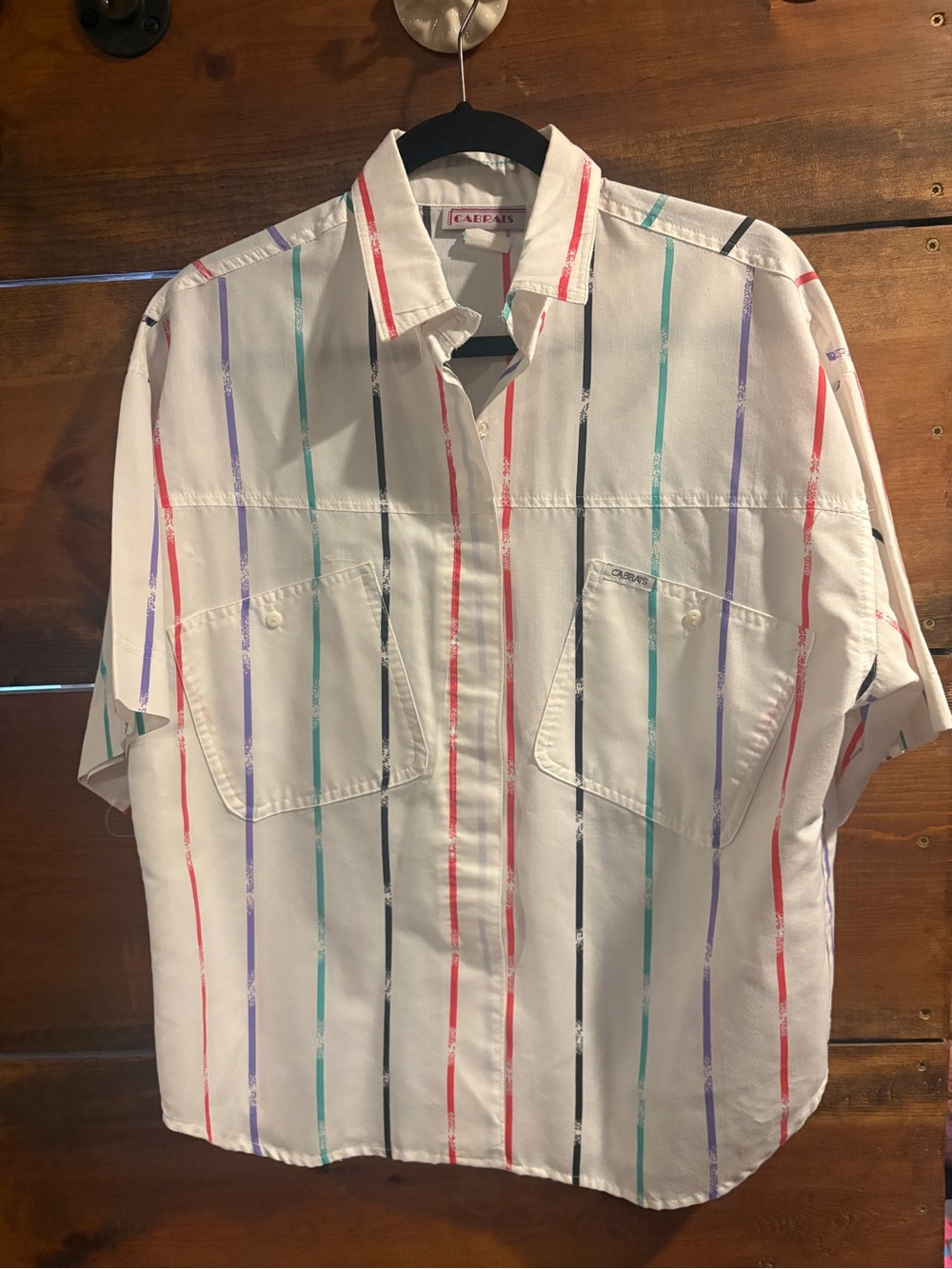 Casual White Button-Down Shirt with Multi-Color Stripes by Casbrais